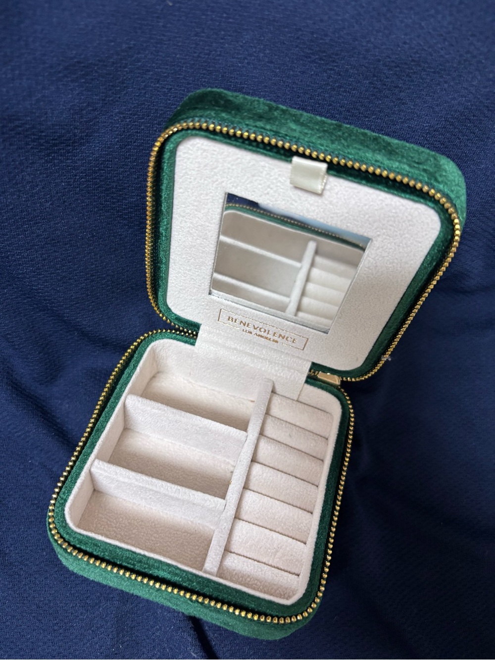 Green Velvet Travel Jewelry Organizer w/ Mirror